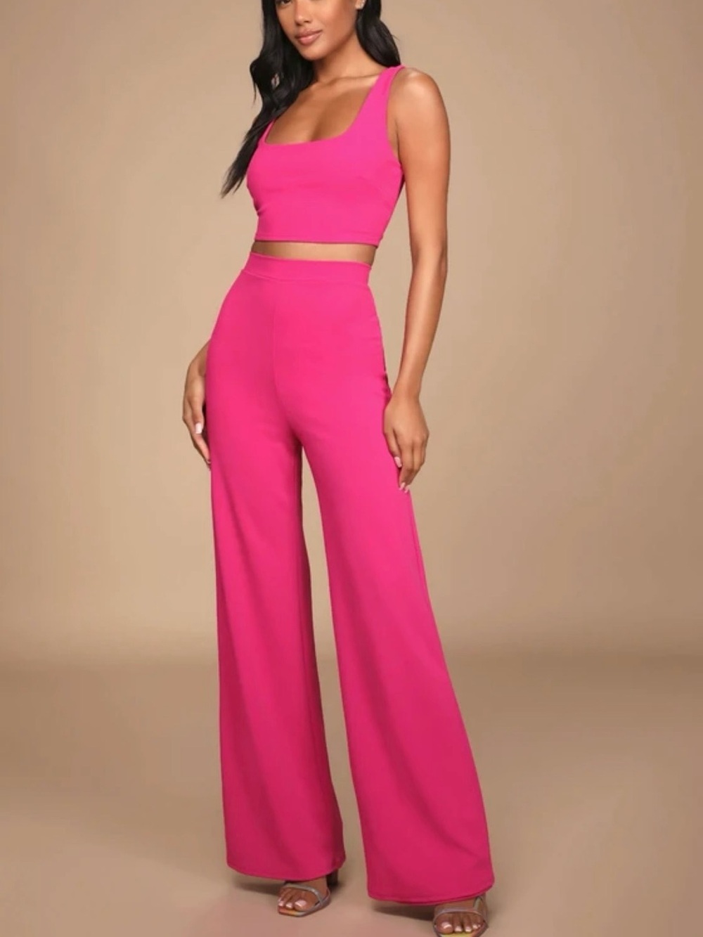 Lulus Only Tonight Women's Hot Pink Wide-Leg Jumpsuit Two-Piece Set Size Medium